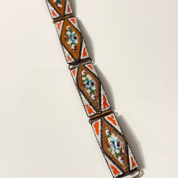 VINTAGE | MICRO MINI MOSAIC UNIQUE FLORAL BLUE ROSE ITALIAN AMALFI BRACELET - Picture 5 of 9